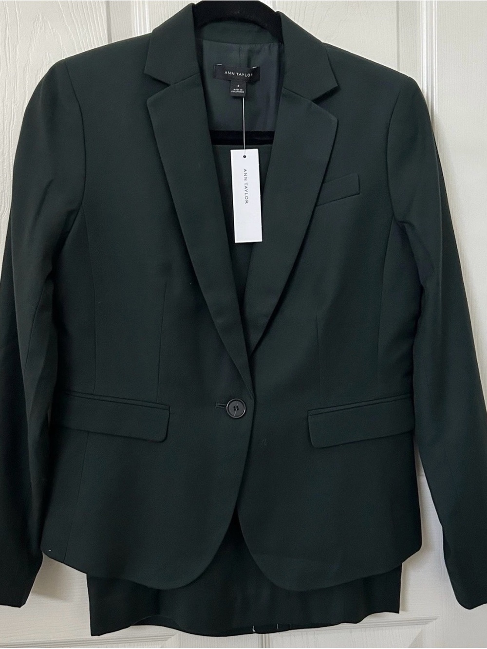 Ann Taylor Dark Green 2 Piece Suit Blazer Pencil Skirt
